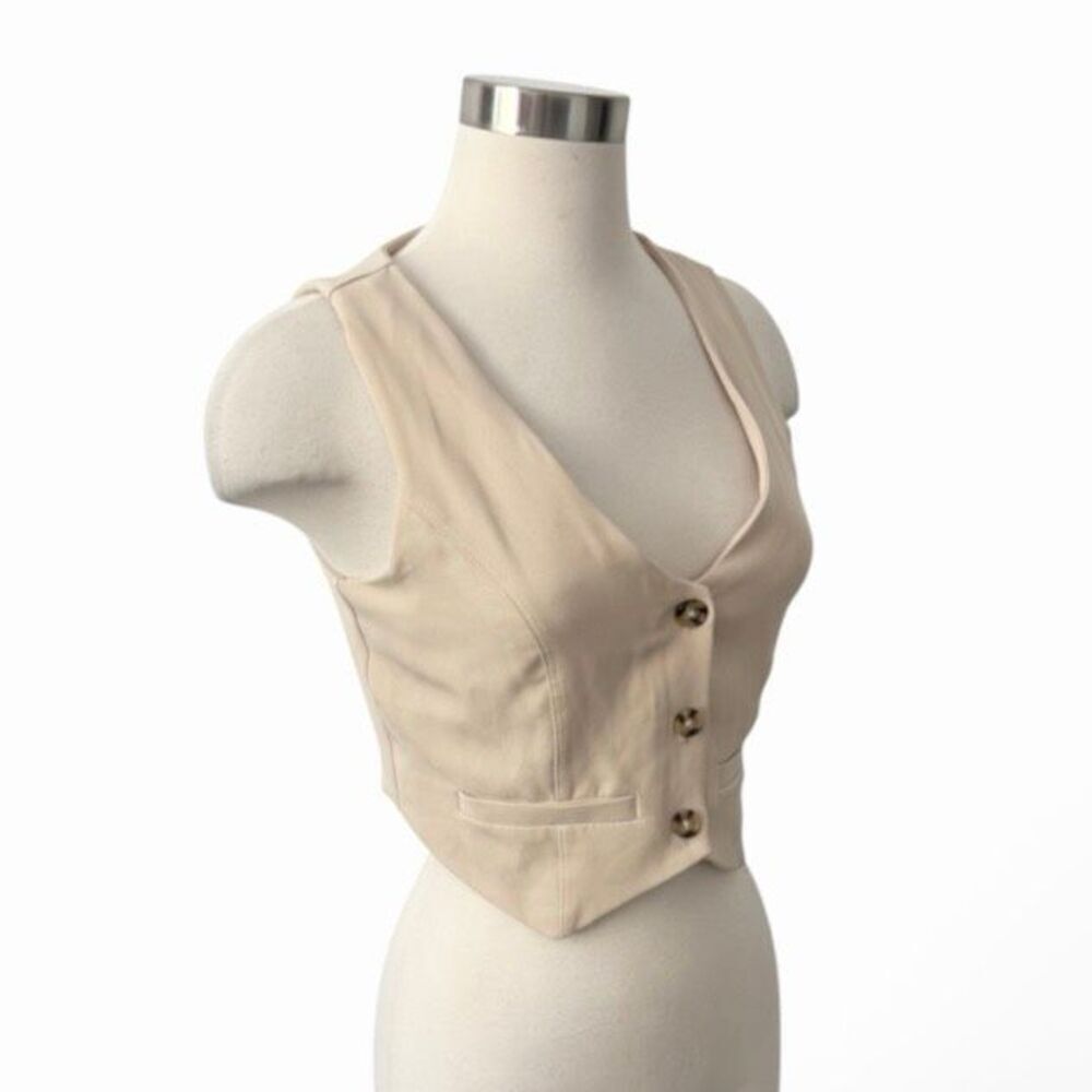 Madden NYC Steve Madden Tan Button Fitted Tuxedo Vest S Cropped - Picture 2 of 7